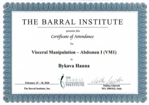 Barral Institute Certificate — Visceral Manipulation 1