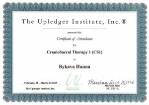 Upledger Institute Certificate — CranioSacral Therapy 1