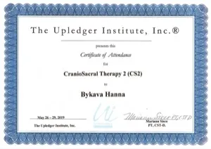 Upledger Institute Certificate — CranioSacral Therapy 2